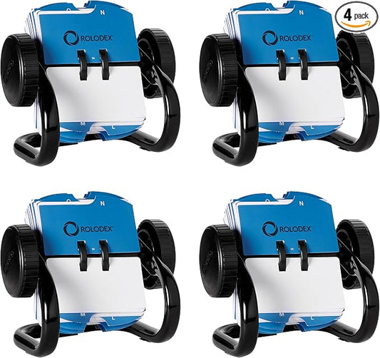 Rolodex MINI Rotary Card File, 1-3/4" x 3-1/4" Card Size, 250 Small Cards, Black - Compact Size, Perfect for Writing Names and Numbers (Pack of 4)