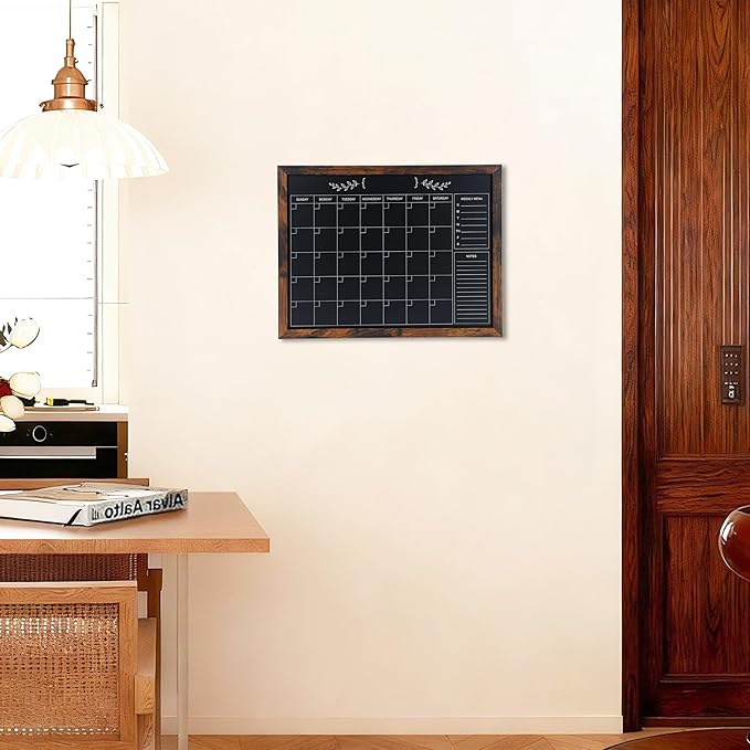 Chalkboard Calendar for Wall,13" x 17",Small Rustic Framed Magnetic Chalkboard for Home Kitchen Office School