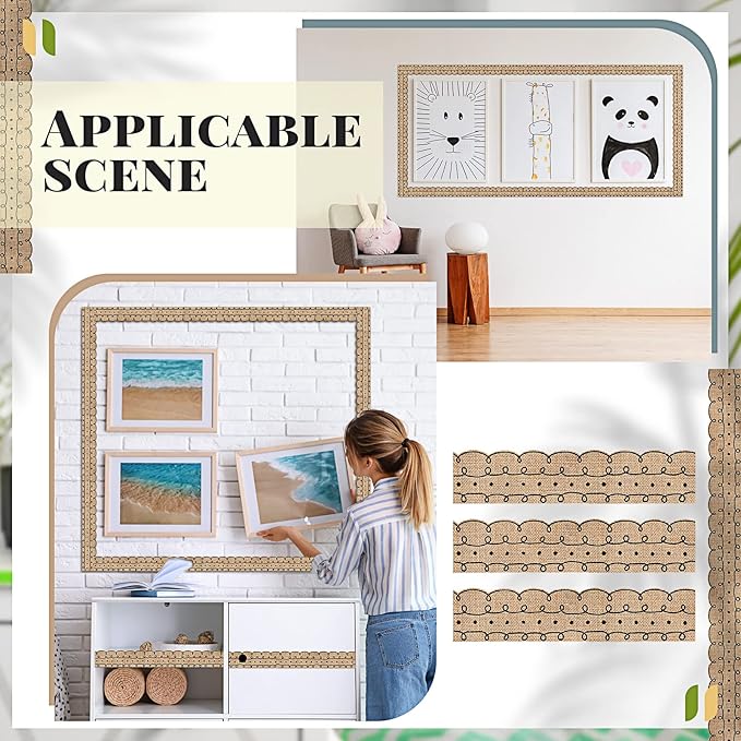 Leinuosen 50.5 ft Bulletin Board Border 44 Pcs Squiggles and Dots Die Cut Border Trims with 20 Sheet Glue Point Dots Bulletin Back to School Decoration for Classroom School Office(Burlap)
