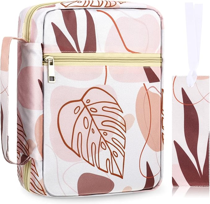 Laumoi Bible Cover Case for Women 10'' Leaf Bible Holder Case Large Religious Carrying Bag for Women Study Christian Book Gift (Boho Style)
