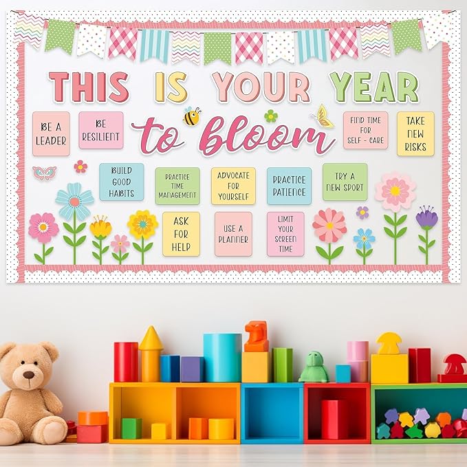 Spring Bulletin Board Decorations Positive Flower Butterfly Paper Cutouts Inspirational This is Your Year Bulletin Board Set Spring Bee Floral Poster for School Class Chalkboard Wall Decoration Favor