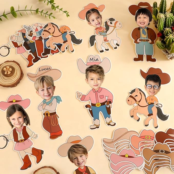 60pcs Western Theme DIY Cutouts Cowboy Cowgirl Hat Bulletin Board Decoration Set Wild Western Paper Cut-Outs Classroom Decor for Boy Girl DIY Photo Craft Kindergarten School Wall Door Supplies