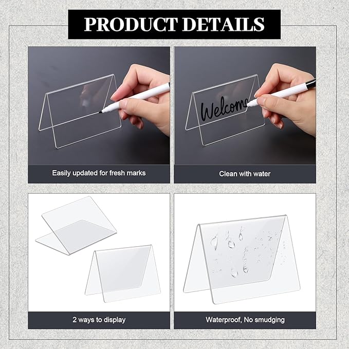 Outus 12 Pcs 4 x 3 Inches Buffet Food Labels Mini Small Chalkboard Signs Clear Acrylic Food Markers Little Price Signs with 2 Pcs Erasable Marker for Wedding Birthday Bakery Table Display