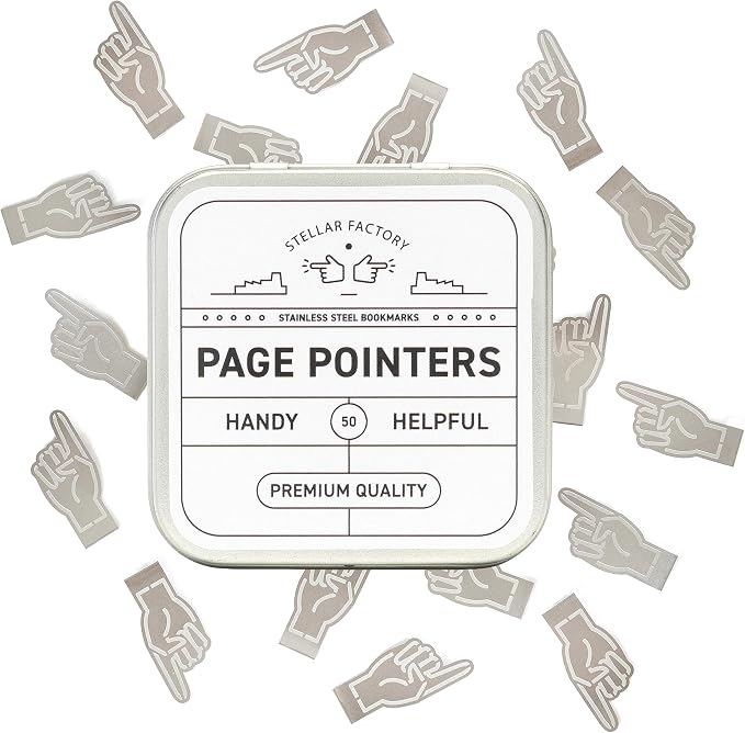 Stellar Factory Book Darts Page Pointer | Stainless Steel Line Markers, 50-Count Tin | 1.2" x 0.5" | Reusable, Page-Safe Bookmarks