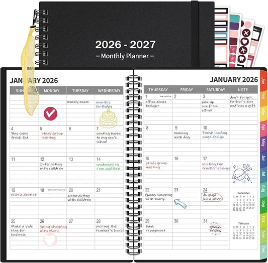 Monthly Planner 2026-2027(7.6'' x 10''), 18 Months Agenda Calendar Planner with Tabs & Pocket, Holidays, Note Pages, Time Management and Hit Your Goals, January 2026 - June 2027, 120GSM Thick Paper