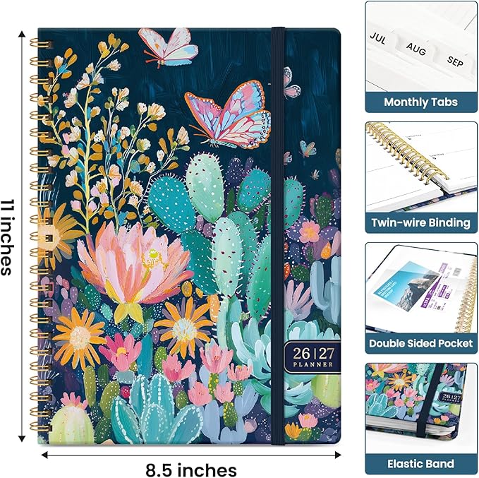 Planner 2026-2027, Academic Year Weekly and Monthly Calender Planner, from Jul 2026 - Jun 2027, Spiral Bound School Planning Book, Perfect for Teacher, Student, Women & Men, A4 (8.5" x 11"), Desert Whimsy