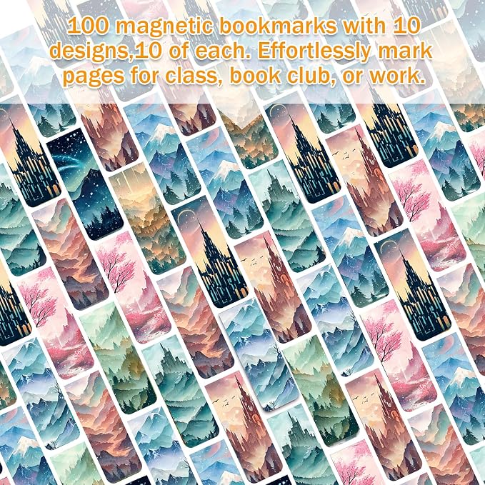 100 Pcs Magnetic Bookmarks Bulk, Cute Magnet Bookmark Page Clips - Magnetic Book Marks for Reading, Book Lovers, Teacher, Students, Women, Men – Party Favors, Teacher Gift, Bookmark Gift (Landscape)