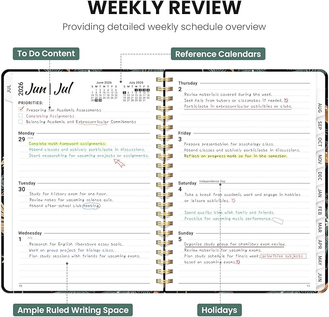 Planner 2026-2027, Monthly and Weekly Academic Planner July 2026 - June 2027, Hardcover Student Teacher Planning Agenda Calendar Book with Tabs, Perfect for Office School Supplies, A5 (6.3" x 8.5") - Crane