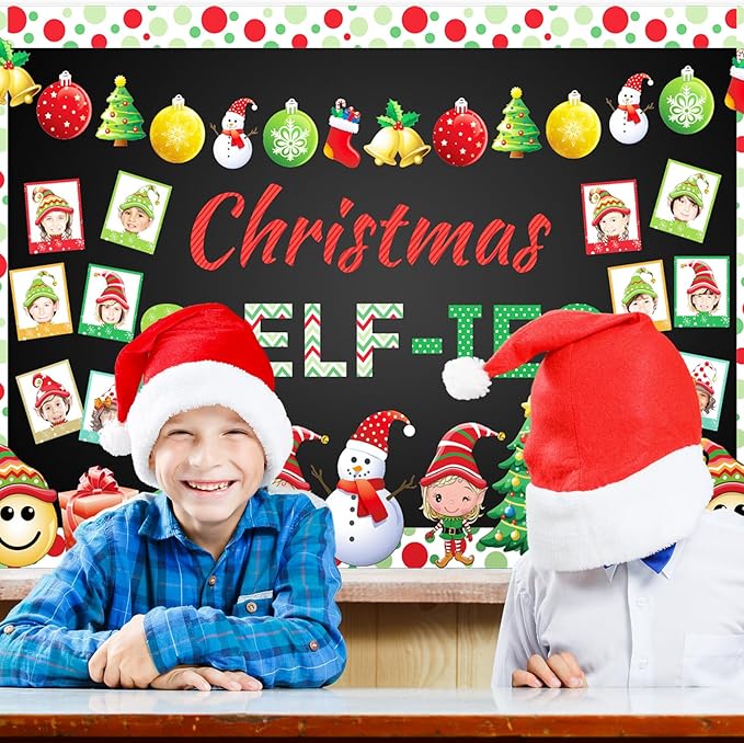 Gersoniel 81 Pcs Christmas Bulletin Board Decoration Set for Classroom, Xmas Elf Cutouts DIY Photo Crafts Christmas Ball Bulletin Board for Holiday Winter Chalkboard Wall Decor School Supplies