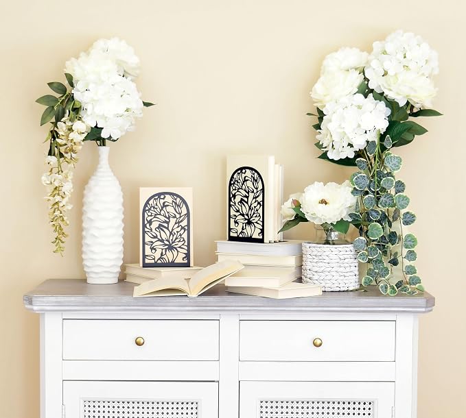 CNK Premium Bookends for Home Office, Heavy Books, Decorative Book Stoppers, Lily Flower Black