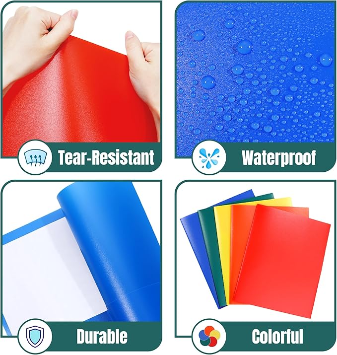 GNL Plastic Folders with Pockets, Pack of 5, Colored Heavy Duty 2 Pocket File Folders Letter Size, Pocket Folders for School, Home, and Office
