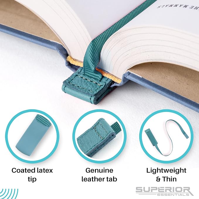 Superior Essentials Planner Magnetic Bookmark - Genuine Leather, Single Long Ribbon Bible Bookmark for Book Lovers - Amplify Your Love for Books with Our Elegant Ribbon Page Marker (1PC, Aqua Blue)