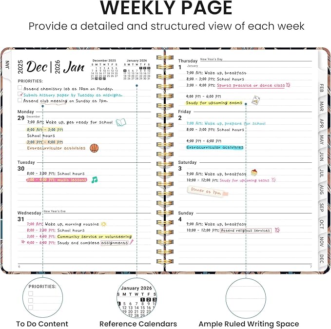 2026 Planner, Weekly and Monthly Calendar Planner for Women, Jan 2026 - Dec 2026, Hardcover Planning Agenda book with Tabs, Spiral Bound, Inner Pocket, Perfect for School Office Supplies, 6.3" x 8.5" - Regal Petals