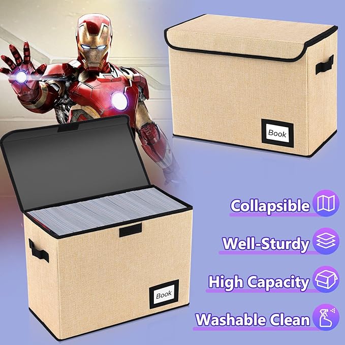 10 Pack Comic Book Storage Box 15.8" X 7.8" X 11.8", Collapsible Holds 160-180 Comic Book Organizer Heavy Duty Bin Container Holder Shelf (Yellow)