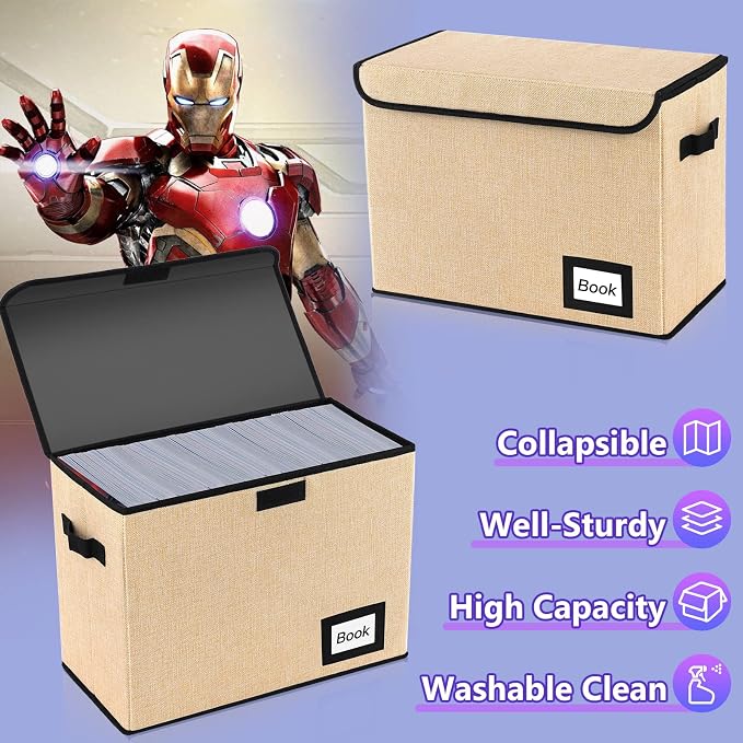 2 Pack Comic Book Storage Box, Protector Organizer, 15.8" X 7.8" X 11.8", Collapsible Short Box, Holds 160-180 Books, Container Holder Shelf Bin (Yellow)