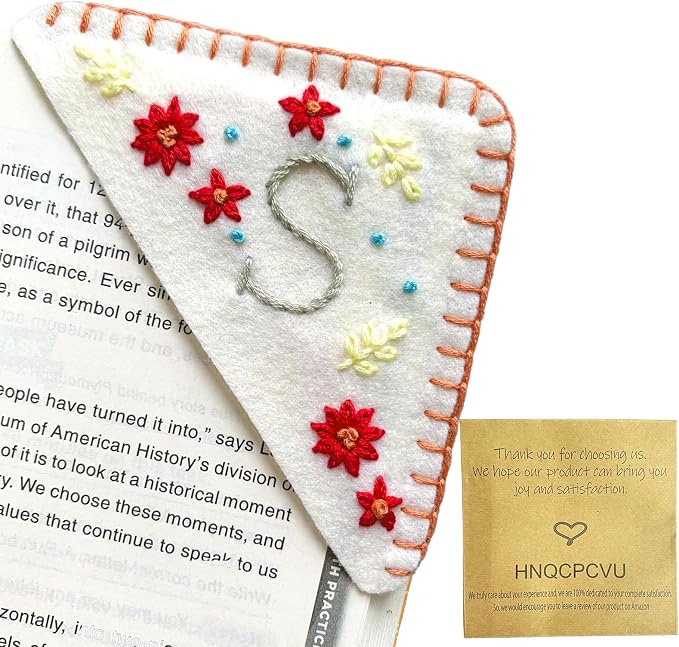 Personalized Hand Embroidered Corner Bookmark, Bookmarks for Women, Personalized Bookmark for Books, Cute Flower Book Mark, Hand Stitch Gift for Women for Book Lovers by HNQCPCVU (S, White)