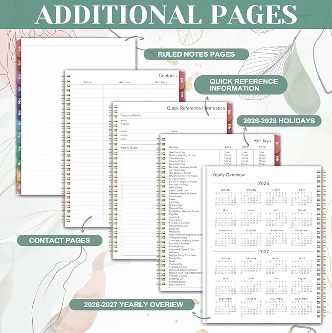 2026 Planner - 2026 Weekly and Monthly Planner, Jan.2026 - Dec.2026, Weekly and Monthly Planner 2026, 9" x 11", Calendar Planner, Colorful Tabs, Back Pocket, Perfect Daily Organizer - Floral