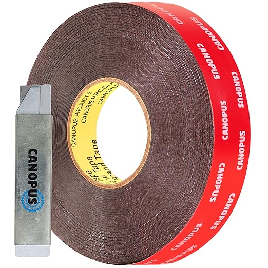 CANOPUS Double Sided Tape, 5952 Heavy Duty Mounting Tape, Strong Bond & Weatherproof Seal Strip for Automotive Mounting, Picture and Photo Frame, Poster, Craft, 1 in x 108 ft, Black, Made in USA