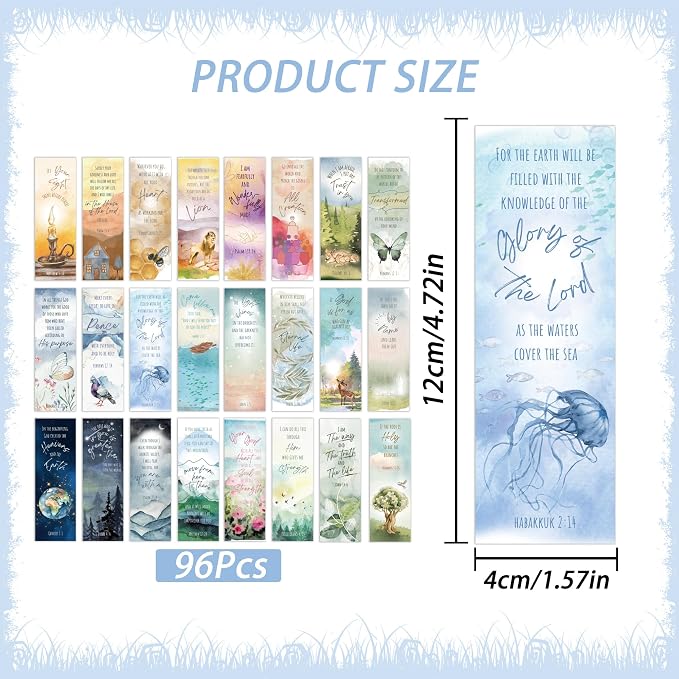 96 pcs Christian Bookmarks Bulk: Watercolor Scripture Bible Verse Book Mark, Inspirational Religious Book Markers for Women, Gifts for Bible Study Church Groups Classroom Sunday Shool Office Supplies