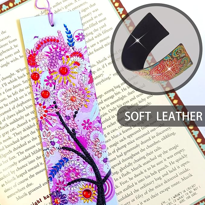 4 Pcs LINGFANG Diamond Painting Bookmark, Leather DIY Book Makers for Adults Book Lovers, Diamond Art Beginners, Small Diamond Art Kits, Paint by Art Crafts Supplies Gift for Girls (Season Tree)