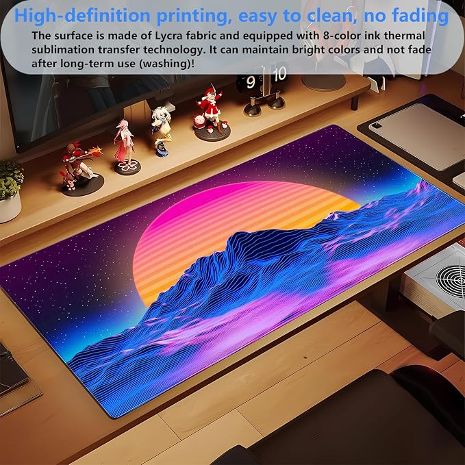 Retro Neon Fantasy Mouse Pad Desk Mat XXL Large 31.5x15.7in Gaming Keyboard & Mouse Pad Nostalgic Digital Art Office Desk Decor