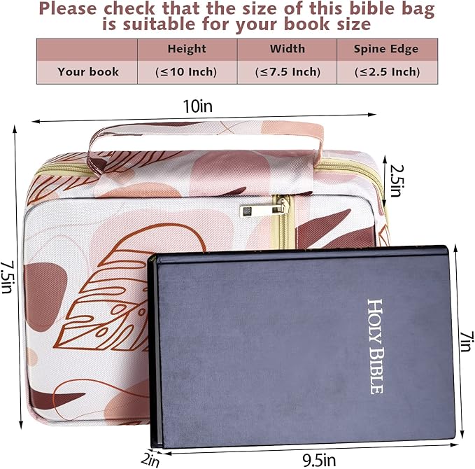 Laumoi Bible Cover Case for Women 10'' Leaf Bible Holder Case Large Religious Carrying Bag for Women Study Christian Book Gift (Boho Style)