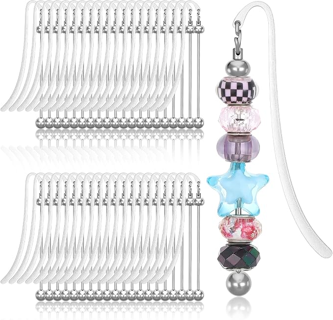40pcs Beadable Bookmarks DIY Metal Blank Bar Bookmark for Beads Beaded Bookmark DIY Bookmarks Modern Bead Craft Jewelry Pendant Charm Gift for Book Lovers Student Teacher Office Supplies DIYMaking