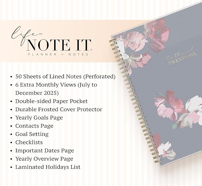 Blue Sky Life Note It 2026 Weekly and Monthly Planner Notes, January 2026 - December 2026, 8.5" x 11", Flexible Cover, Durable Twin Wire Binding, Storage Pocket, 50 Perforated Notes Sheets, Leah