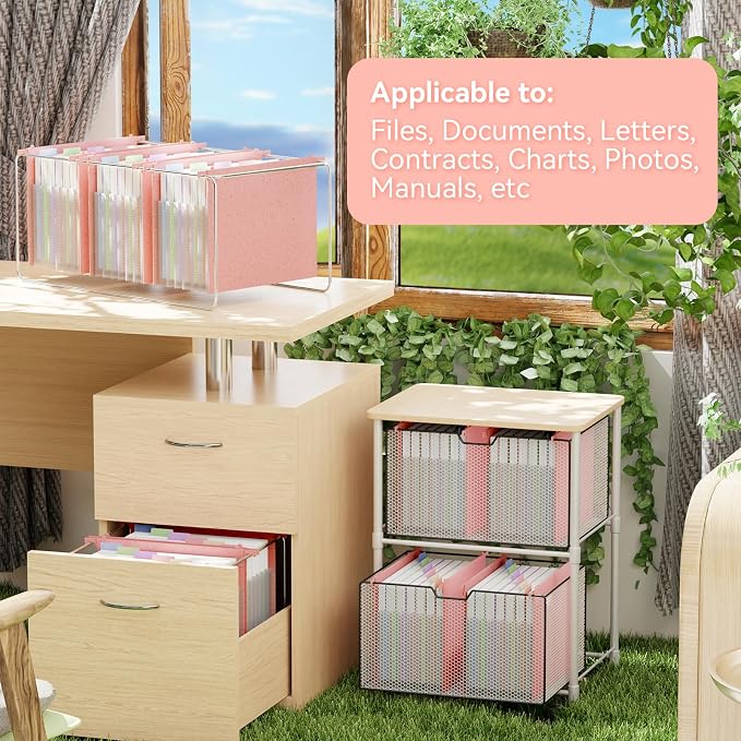 ANSOOK Hanging File Folders Letter Size, 7 Accordion Pockets Expandable File Organizer, 3 Pack Hanging File Folders for Filing Cabinet, Designed for Bulky Files, Medical Charts, 50% Wheat Straw (Pink)