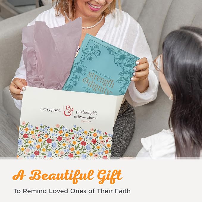 Christian Art Gifts Women's Fashion Bible Cover Strength and Dignity Proverbs 31:25, Teal Faux Leather, XL