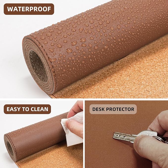 AFIING Cork Desk Mat 55" x 17", Dual-Sided Natural Cork & PU Leather Desk Pad, Non-Slip Waterproof Large Mouse Pad for Office, Home & Gaming (Brown)