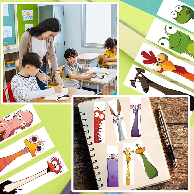 60PCS Funny Animal Bookmarks for Kids - Creative Unique Cartoon Page Holders,Gifts for Book Lovers, Students,Readers on Birthday/School Rewards/Library Reading,4th of July Gift