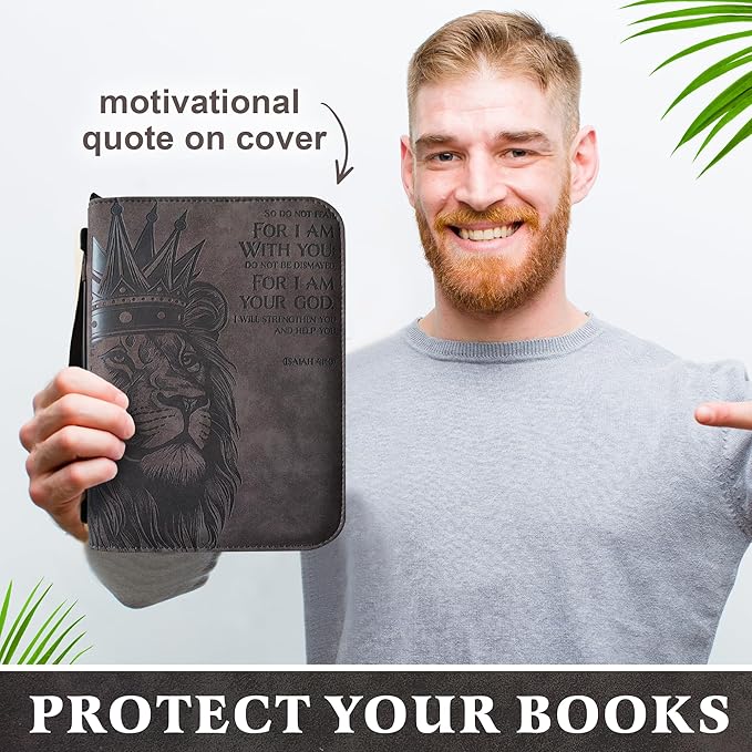 Medium Bible Cover for Men - Fits Bibles UP to 9.00" x 6.15" x 1.75" [Please Measure First] - Compact Vegan Leather Bible Case with Pen | The PCG Store