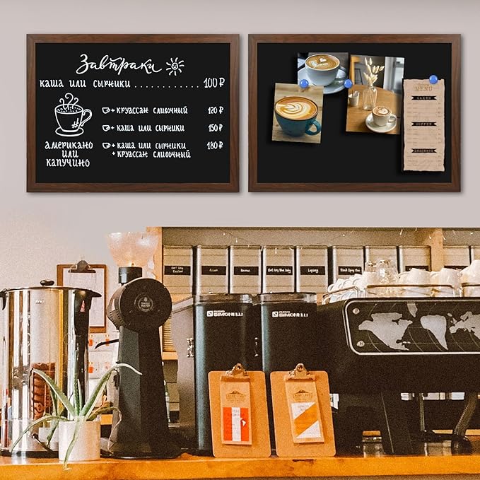 4 THOUGHT Chalk Board 18" x 24", Magnetic Chalkboard for Wall Rustic Blackboard Hanging Chalkboards Sign Board Menu Board for School Kitchen Decor Office Home 4 Markers 8 Magnets, Brown