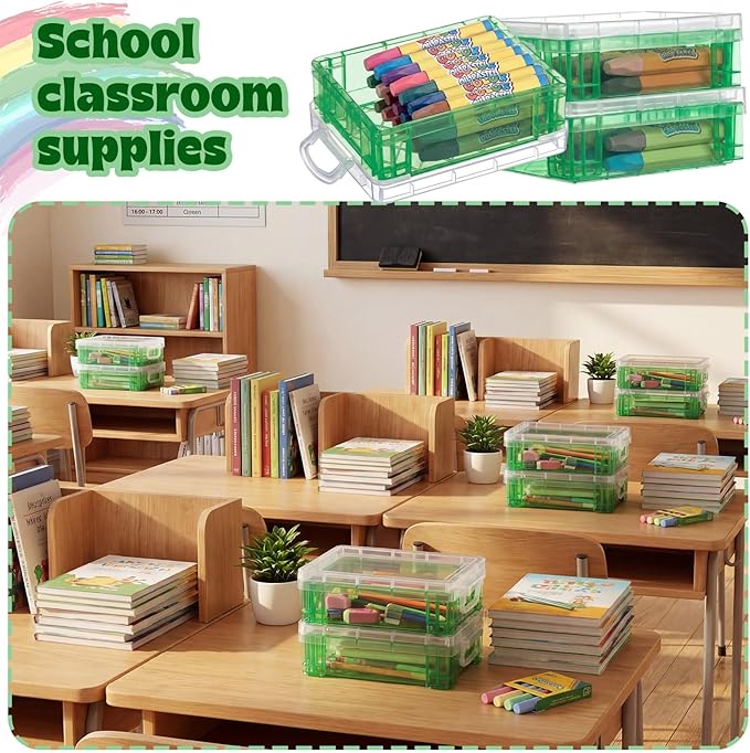 Suzile 40 Pcs Plastic Crayon Boxes Holds 24 Crayon with Snap Lid Storage Container Clear Stackable Case for School Office Classroom Supplies Pen Pencil Craft(Turquoise)