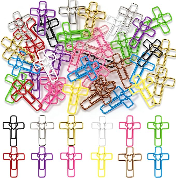 100 PCS Heart Cross Paper Clips for Bible Study Supplies,Christian Gifts,Jesus Bible Stuff Bookmark journaling Supplies Accessories, Easter Eggs fillers, Teacher Gifts (Multicolors)