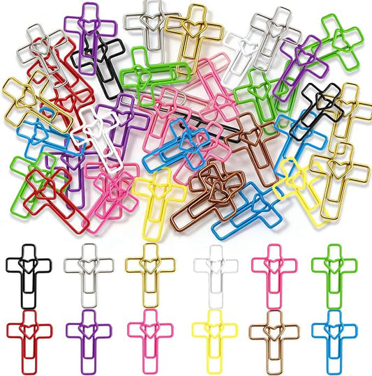 100 PCS Heart Cross Paper Clips for Bible Study Supplies,Christian Gifts,Jesus Bible Stuff Bookmark journaling Supplies Accessories, Easter Eggs fillers, Teacher Gifts (Multicolors)