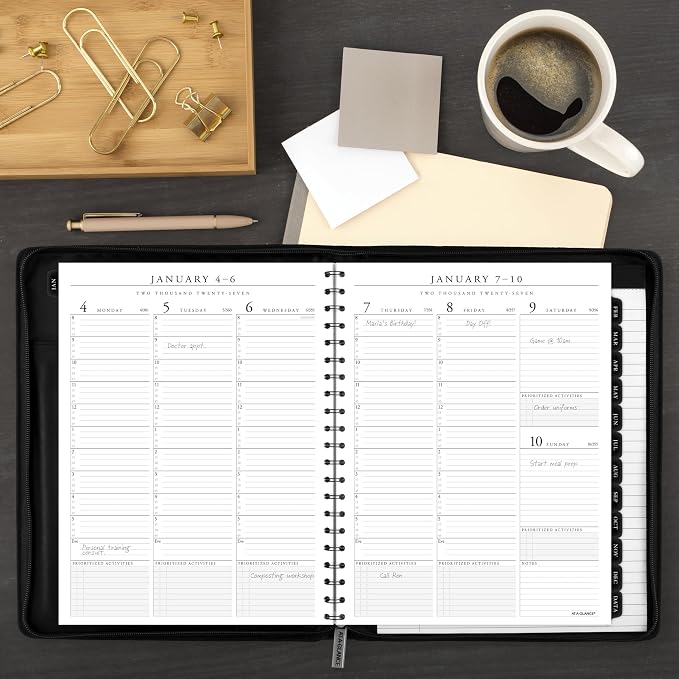 AT-A-GLANCE 2027 Planner Refillable Padfolio, Weekly & Monthly, 10" x 12.5", Executive, Zipper, Black (70NX810527)