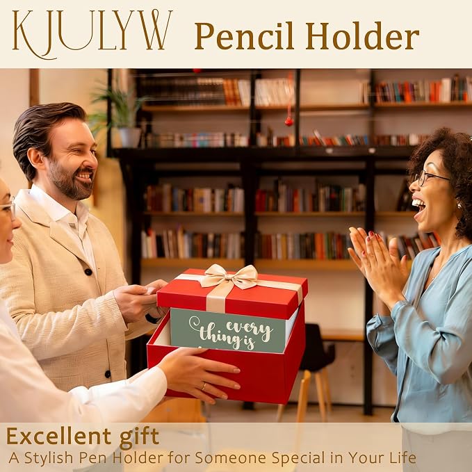 Everything Is Figureoutable Motivational Pen Holder for Desk, Inspirational Gifts for Women Men Coworkers Wooden Box Pencil Pen Holder Organizer for Home Office Desk Accessories