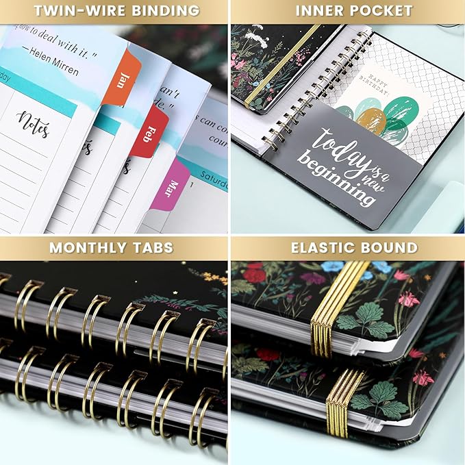 2026 Planner - 2026 Planner Weekly and Monthly, January 2026 - December 2026, 6.4" x 8.5", Hardcover 2026 Calendar Planner with Colorful Tabs, Inner Pocket, Thick Paper, Planner 2026 for Women & Men, Black