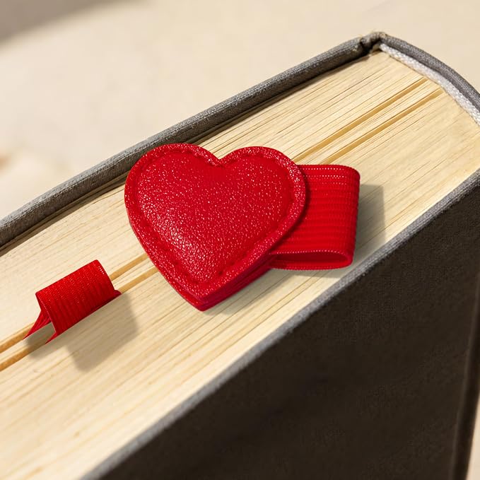 2Pcs Magnetic Leather Heart Bookmarks with Pen Holder, Cute Book Markers Clip with Gift Box, Reading Accessories for Book Lovers Women Teachers Students, Red