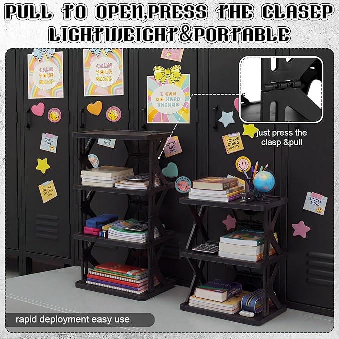 Lineshading 4 Tier Foldable Locker Organizer Shelf Foldable Storage Shelves Locker for School, Office, Gym Lockers, Dorm Room, Multi-Layer Shoe Gear Tower, Heavy-Duty No-Tool Portable Shelf(Black)