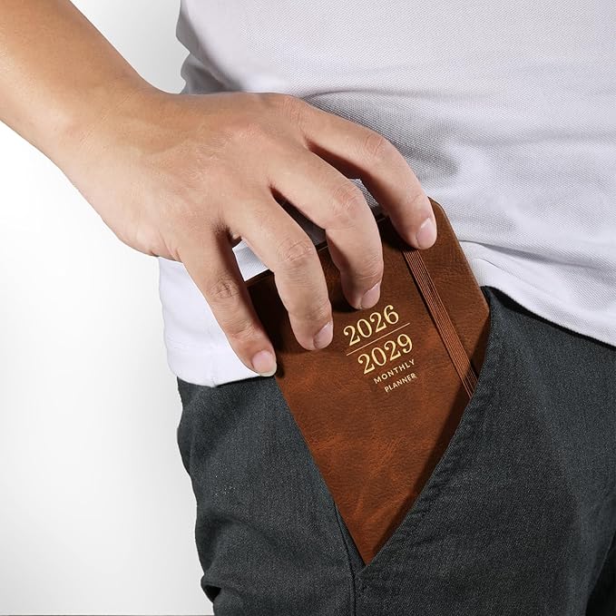 2026-2029 Monthly Pocket Planner - JUL 2026 - JUN 2029, 3 Year Calendar, Faux Leather Cover, 3.8" × 6.3", Pen Holder, 2 Bookmarks, Back Pocket