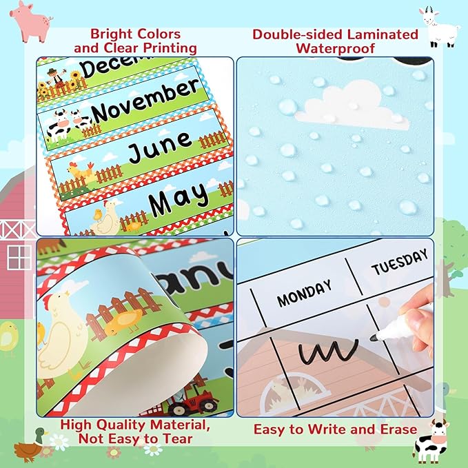 Farm Animal Calendar Bulletin Board Set for Classroom Decoration Farmhouse Calendar Seasons Weather Chart Barnyard Animal CTP Bulletin Board Paper-Cuts for Teachers Elementary School Classroom