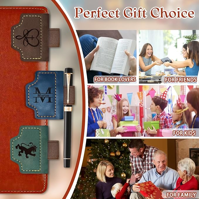 Personalized Magnetic Leather Bookmark with Pen Holder, Custom Name Engraved Book Marks for Reading Women Men Kids, Customized Book Lovers Gifts
