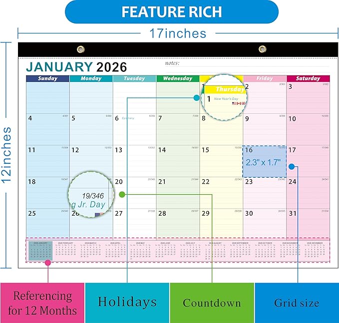 2026 Desk Calendar, AgePlace Wall Calendar 2026-2027 Covers January 2026 to June 2027, 17" X 12" Large Size With Holidays, Desktop Monthly Calendar for Home Classroom School & Office Or teacher Gifts