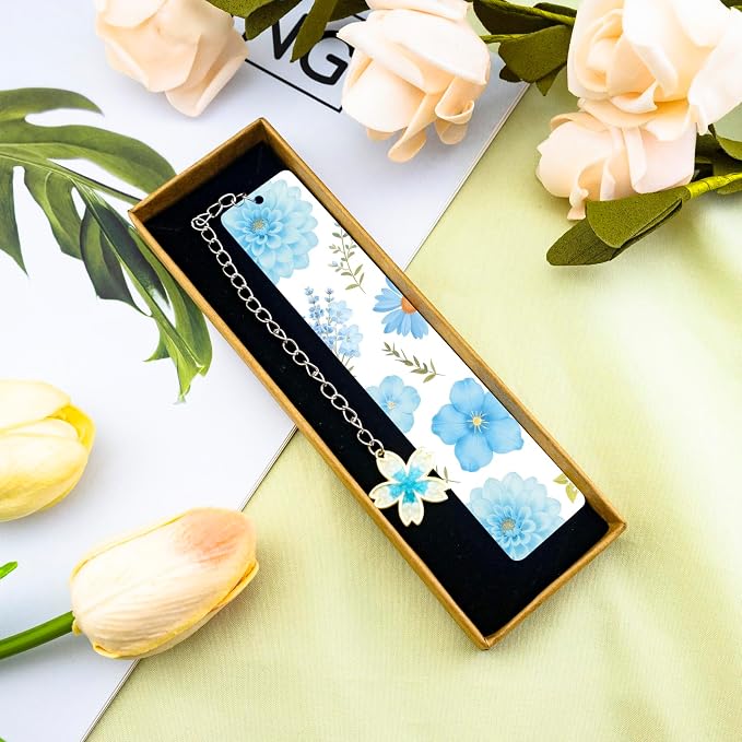 Cute Flower Bookmark Metal Bookmarks Book Marks for Reading Women Kids Bookmarks for Book Lovers Book Markers for Women Reading Accessories (Blue Flower)