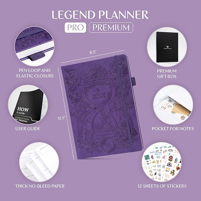 Legend Hourly Planner PRO Premium – Undated Schedule Planner with Time Slots – Weekly, Monthly & Daily Personal Organizer, A4 (Purple)