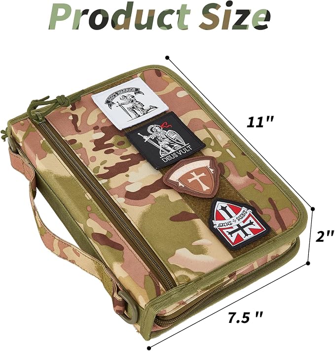 Tactical Bible Case Cover for Men, Bible Book Cover Organizer with Customizable Velcro Patch Panel, Gifts for Men, Women, Friends, Family