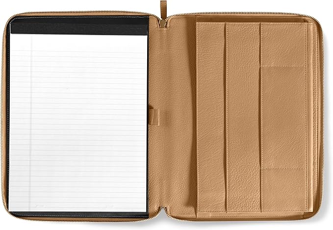Leatherology Camel Leatherology Left-Handed Executive Zippered Portfolio - Designed for Left-Hand use, fits A4 and Letter-Size Paper, Includes Expandable Pen Loop